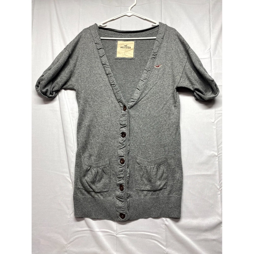 Hollister Cardigan Sweater Womens Large Gray Short Sleeve Casual Button Front